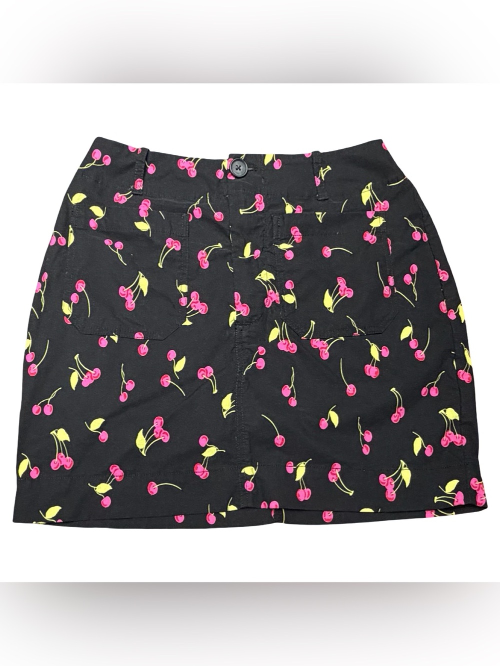 Maeve Anthropologie Cherry Print Mini Skirt Size Medium Black Pink Coquette Y2K